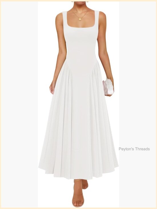 Dresses & Skirts - Square Neck Sleeveless Maxi Sundress A-Line Flowy Beach Vacation Dress